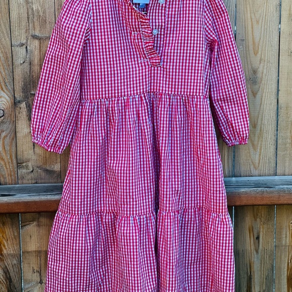 Little English Tiered Midi Red Gingham Dress - Picture 3 of 9